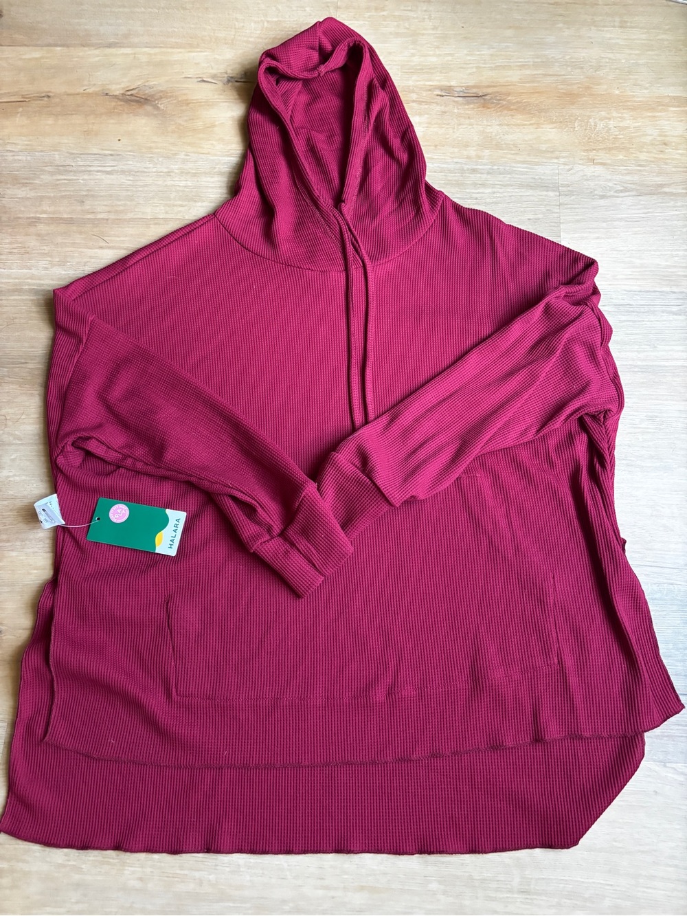 Halara Women's Hooded Waffle Knit Hoodie. Deep Berry. Size M NWT